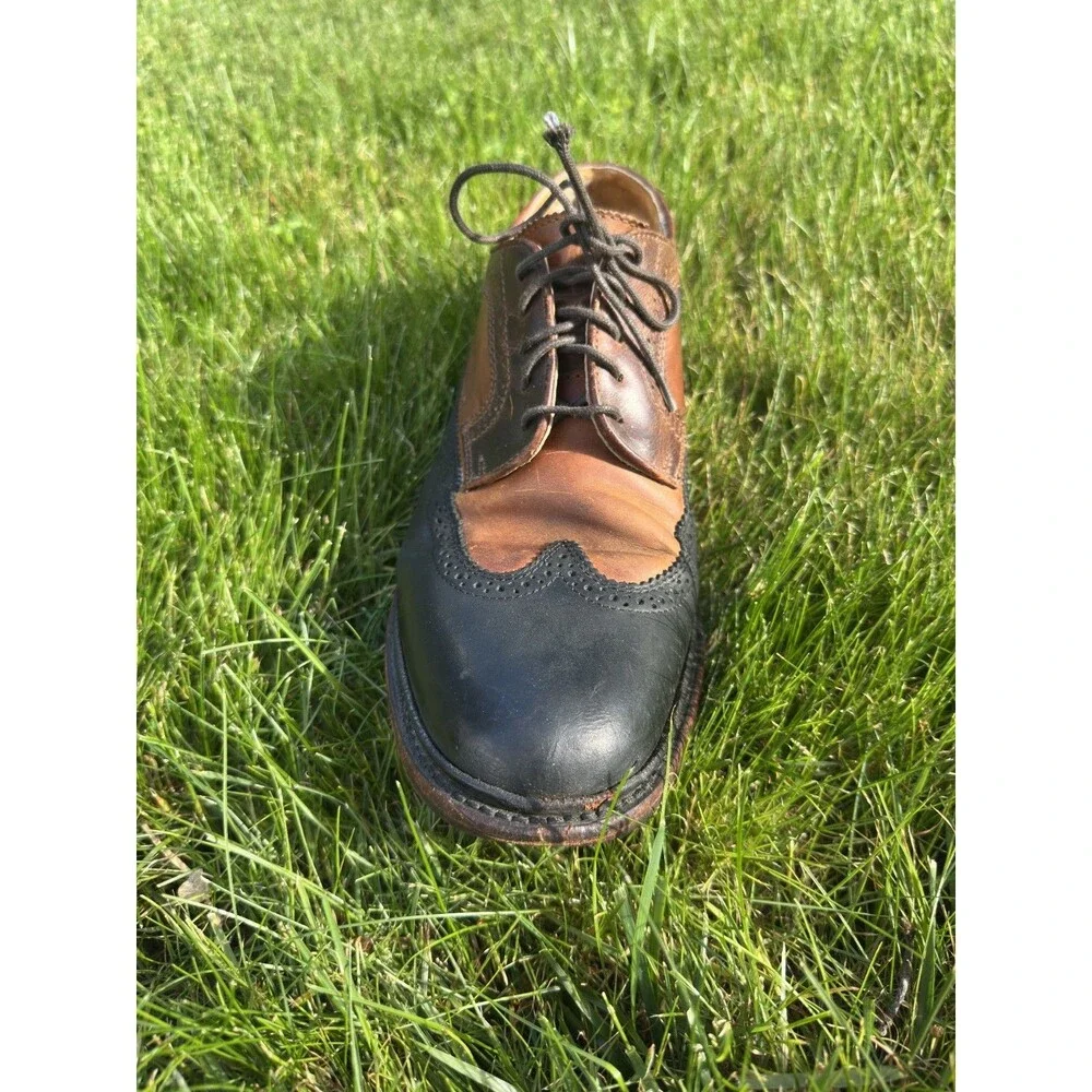 Frye Wingtip Leather Shoes Brown Black Two Tone Mens Size 10D John A Frye
